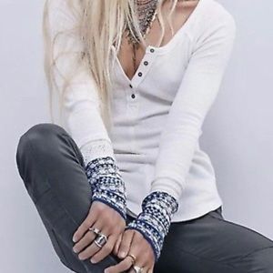 Free people therms shirt with embroidered sleeves
